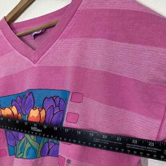 Vintage Fresh Produce Sweater Womens Medium Striped Tulip Floral Pullover USA - Picture 4 of 13
